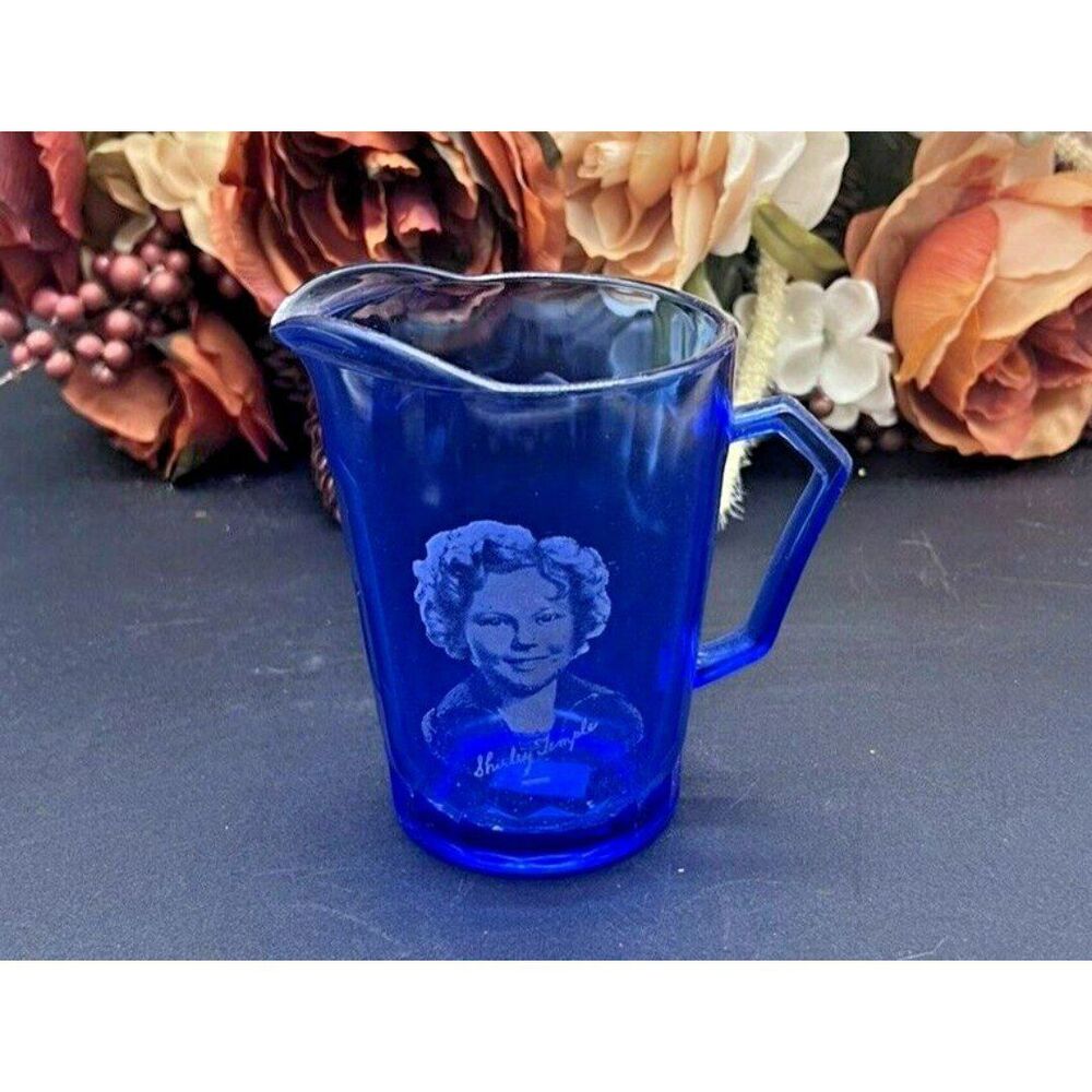 Cobalt Blue Shirley Temple Pitcher Hazel Atlas Depression Glass 1930s Vintage